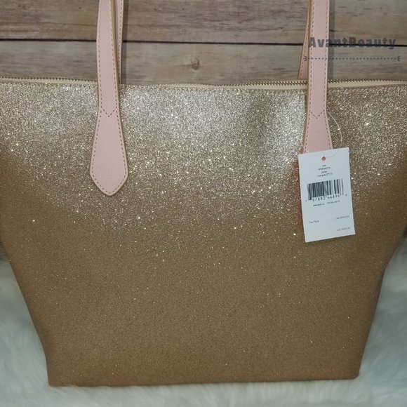 Kate Spade Joeley Glitter Rose Gold Tote New - Picture 6 of 9
